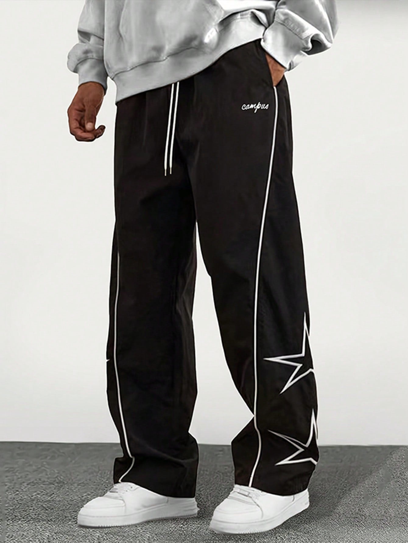 1Pc Men'S Straight Cut Star & Letter Printed Casual Streetwear Loose Fit Sweatpants, Fall
