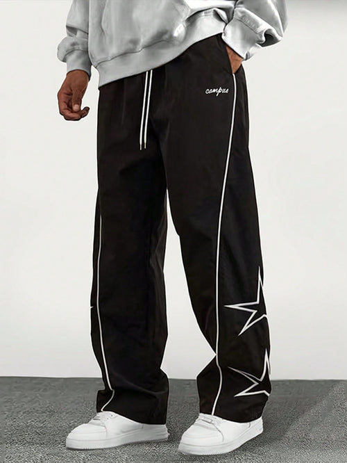 1Pc Men'S Straight Cut Star & Letter Printed Casual Streetwear Loose Fit Sweatpants, Fall